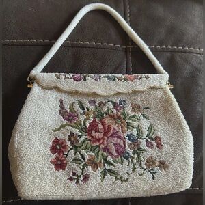 Vintage Floral Beaded Handbag with beaded handle 1950-1960s